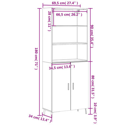 vidaXL Highboard Smoked Oak 69.5x34x180 cm Engineered Wood