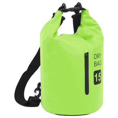 vidaXL Dry Bag with Zipper Green 15 L PVC