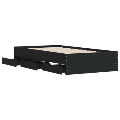 vidaXL Bed Frame with Drawers without Mattress Black 75x190 cm Small Single