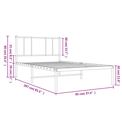 vidaXL Metal Bed Frame without Mattress with Headboard Black 90x200 cm