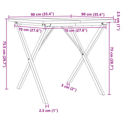 vidaXL Dining Table X-Frame 90x90x75.5 cm Solid Wood Pine and Cast Iron