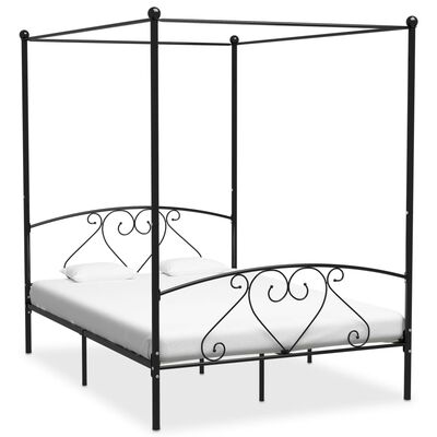 vidaXL Bed Frame without Mattress with Canopy Black 160x200 cm Metal