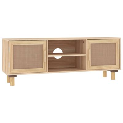 vidaXL TV Cabinet Brown 105x30x40 cm Solid Wood Pine&Natural Rattan