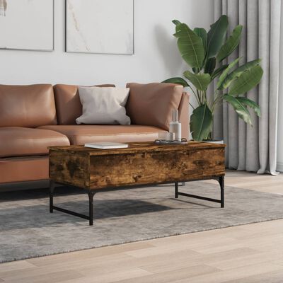 vidaXL Coffee Table Smoked Oak 100x50x40 cm Engineered Wood and Metal