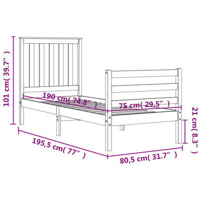 vidaXL Bed Frame without Mattress White Small Single Solid Wood