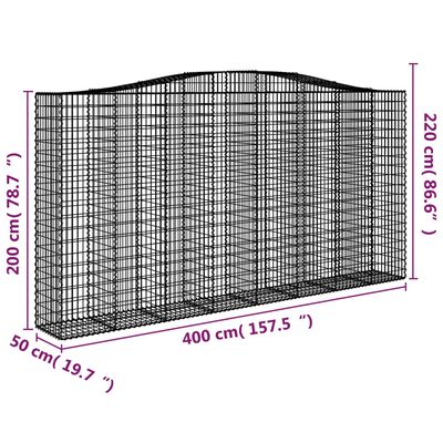 vidaXL Arched Gabion Baskets 3 pcs 400x50x200/220 cm Galvanised Iron