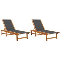 vidaXL Sun Loungers 2 pcs Black Solid Wood Acacia and Textilene