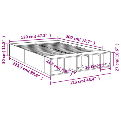 vidaXL Bed Frame without Mattress Smoked Oak 120x200 cm