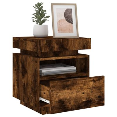 vidaXL Bedside Cabinet with LED Lights Smoked Oak 40x39x48.5 cm