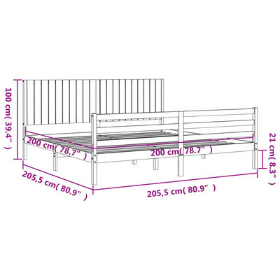 vidaXL Bed Frame without Mattress Black 200x200 cm Solid Wood