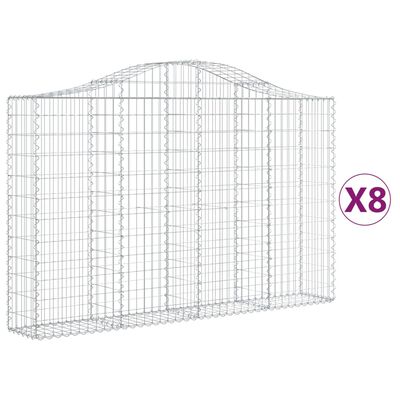 vidaXL Arched Gabion Baskets 8 pcs 200x30x120/140 cm Galvanised Iron