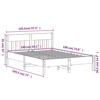 vidaXL Bed Frame without Mattress Wax Brown 140x190 cm Solid Wood Pine