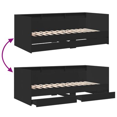 vidaXL Daybed with Drawers without Mattress Black 75x190 cm Small Single