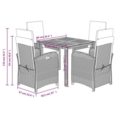 vidaXL 5 Piece Garden Dining Set with Cushions Grey Poly Rattan