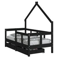 vidaXL Kids Bed Frame with Drawers Black 70x140 cm Solid Wood Pine