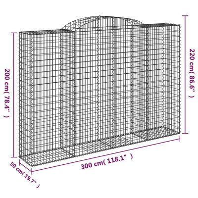 vidaXL Arched Gabion Baskets 9 pcs 300x50x200/220 cm Galvanised Iron