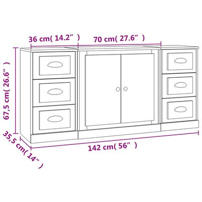 vidaXL Sideboards 3 pcs Black Engineered Wood