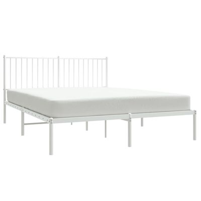 vidaXL Metal Bed Frame without Mattress with Headboard White 150x200 cm King Size