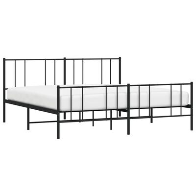 vidaXL Metal Bed Frame without Mattress with Footboard Black 180x200 cm Super King