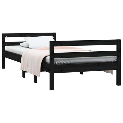 vidaXL Bed Frame Black 90x190 cm Single Solid Wood Pine