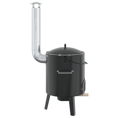 vidaXL Goulash Cannon with Chimney and Lid Black Enamelled Steel