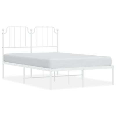 vidaXL Metal Bed Frame without Mattress with Headboard White 120x190 cm Small Double