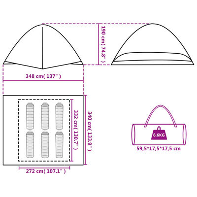 vidaXL Camping Tent Dome 6-Person Green Waterproof