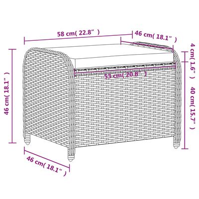 vidaXL Garden Stool with Cushion Grey 58x46x46 cm Poly Rattan