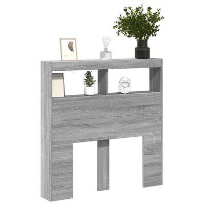 vidaXL Headboard Cabinet with LED Grey Sonoma 100x17x102 cm