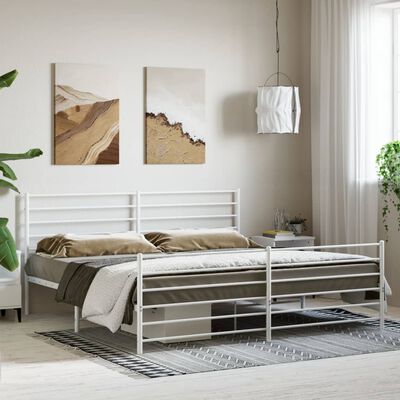 vidaXL Metal Bed Frame without Mattress with Footboard White 180x200 cm Super King