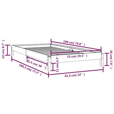 vidaXL Stack Bed without Mattress 75x190 cm Small Single Solid Wood Pine