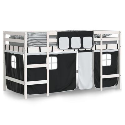 vidaXL Kids' Loft Bed with Curtains without Mattress White&Black 80x200 cm