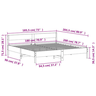 vidaXL Bed Frame without Mattress White 180x200 cm Super King Solid Wood Pine