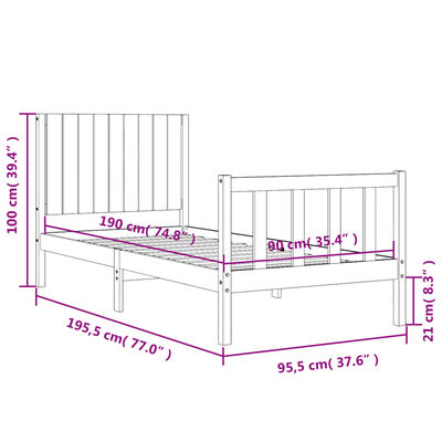 vidaXL Bed Frame without Mattress White Single Solid Wood Pine