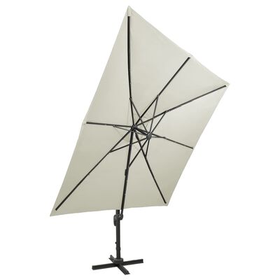 vidaXL Cantilever Garden Parasol with Pole and LED Lights Sand 300 cm