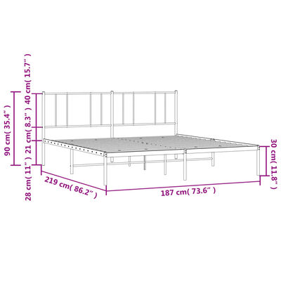 vidaXL Metal Bed Frame without Mattress with Headboard White 183x213 cm