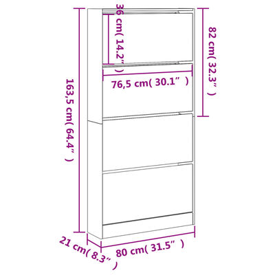 vidaXL Shoe Cabinet with 4 Flip-Drawers Grey Sonoma 80x21x163.5 cm