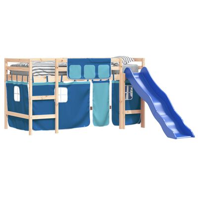 vidaXL Kids' Loft Bed with Curtains without Mattress Blue 90x190 cm Single