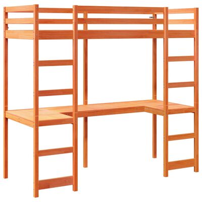 vidaXL Loft Bed Frame without Mattress Wax Brown 75x190 cm Small Single Solid Wood Pine