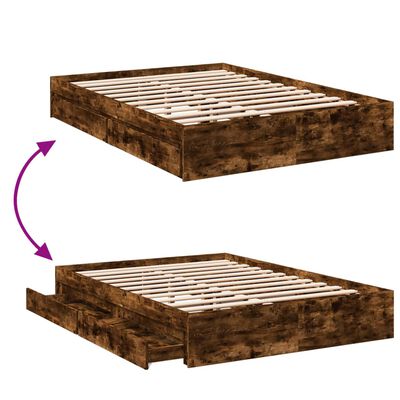 vidaXL Bed Frame with Drawers without Mattress Smoked Oak 120x190 cm Small Double