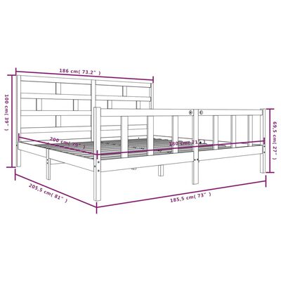 vidaXL Bed Frame without Mattress White Solid Wood Pine Super King