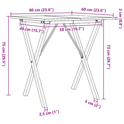 vidaXL Dining Table X-Frame 60x60x75 cm Solid Wood Pine and Cast Iron