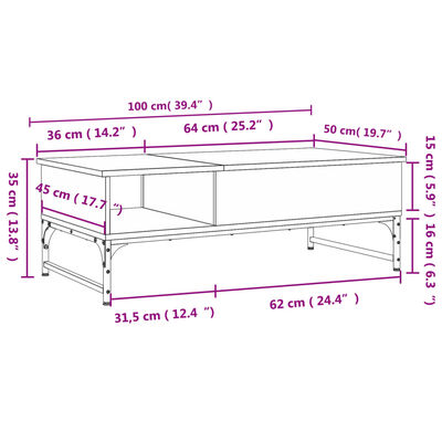 vidaXL Coffee Table Smoked Oak 100x50x35 cm Engineered Wood and Metal