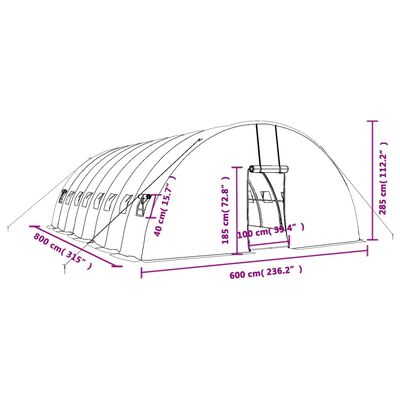 vidaXL Greenhouse with Steel Frame Green 48 m² 8x6x2.85 m