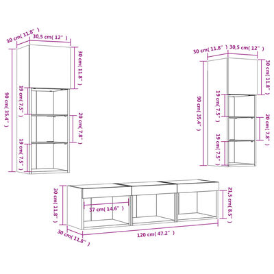 vidaXL 5 Piece TV Wall Units with LED Sonoma Oak Engineered Wood