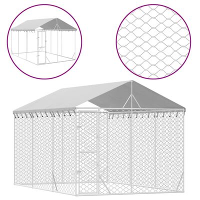 vidaXL Outdoor Dog Kennel with Roof Silver 3x4.5x2.5 m Galvanised Steel