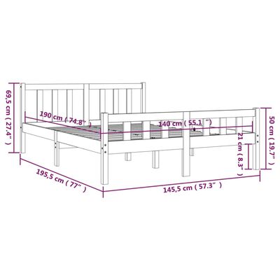 vidaXL Bed Frame without Mattress Grey Solid Wood 140x190 cm