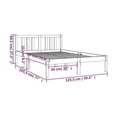 vidaXL Bed Frame without Mattress Black Solid Wood 120x190 cm Small Double