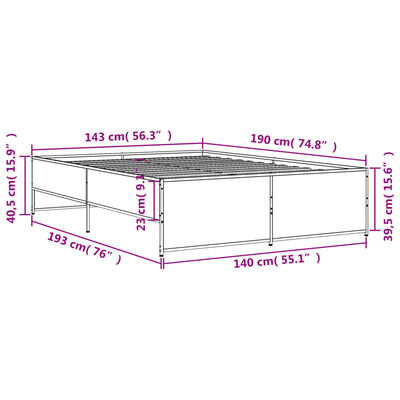 vidaXL Bed Frame without Mattress Grey Sonoma 140x190 cm