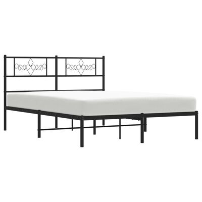 vidaXL Metal Bed Frame without Mattress with Headboard Black 135x190 cm Double